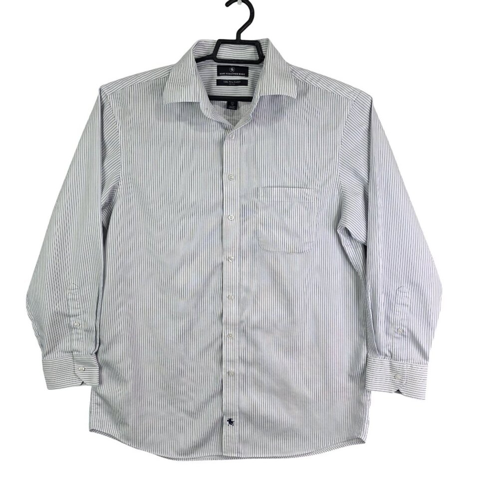 Mens Hart Schaffner Marx Shirt White Pinstripe Cotton Button Down Size 16.5